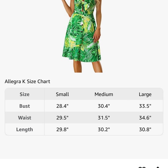 Allegra K green palm tree tropical leaf midi dress with tie knot bust - Picture 6 of 7
